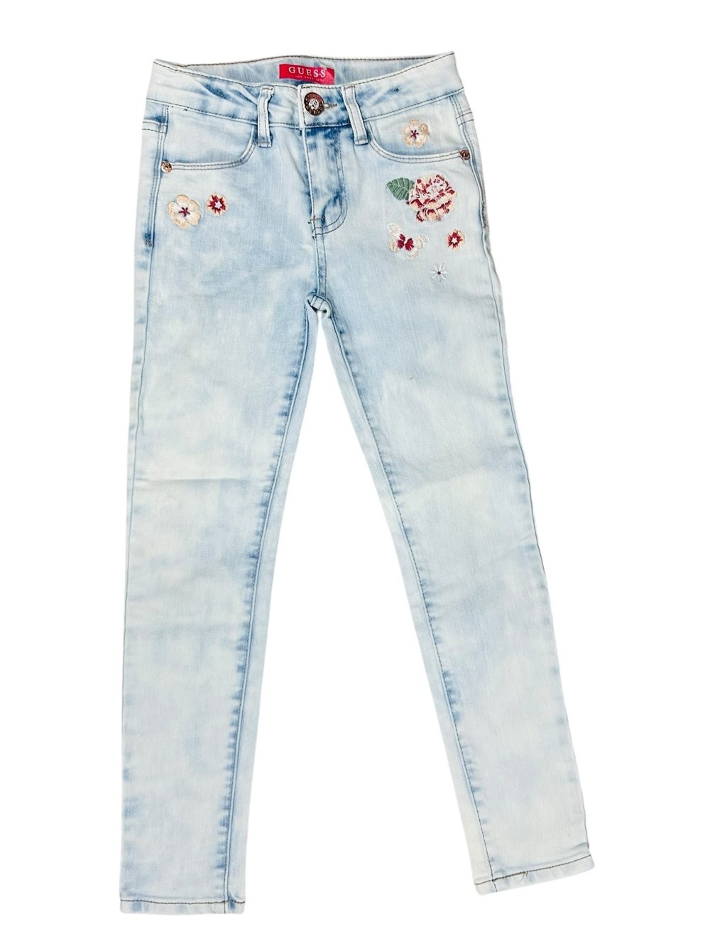 GUESS Light Blue Skinny Jeans with Floral Embroidery Accents